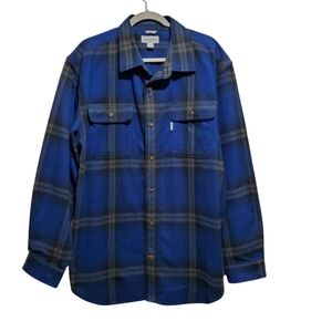 Carhartt Mens Blue Plaid Button-Up Heavy Duty Original Fit Flannel Shirt Size XL